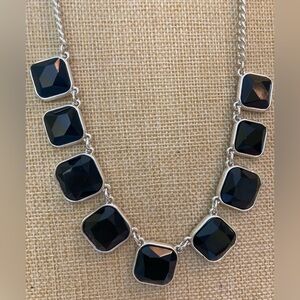Black Jeweled Necklace in Silver‎ Tone